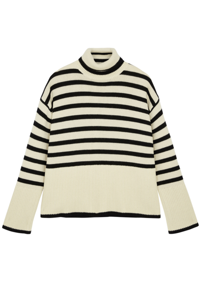 Shop Totême Striped Roll-neck Wool-blend Jumper In Beige