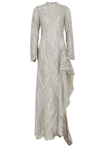 Shop Jonathan Simkhai Alda Embroidered Tulle Gown In Silver