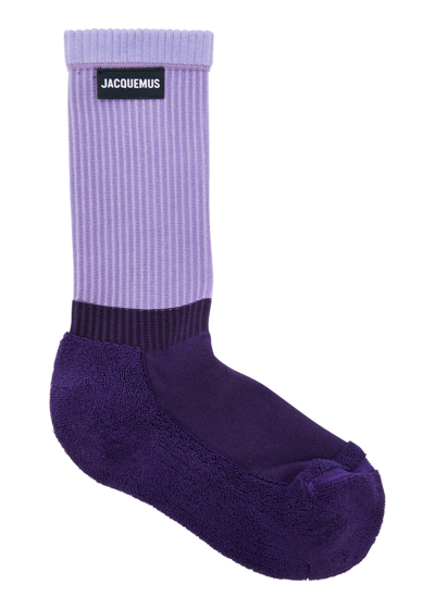 Shop Jacquemus Les Chaussettes Lenver Cotton-blend Socks In Purple