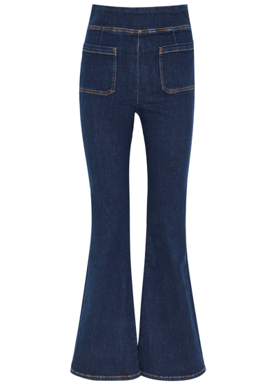Shop Frame Bardot Jetset Flared-leg Jeans In Dark Blue