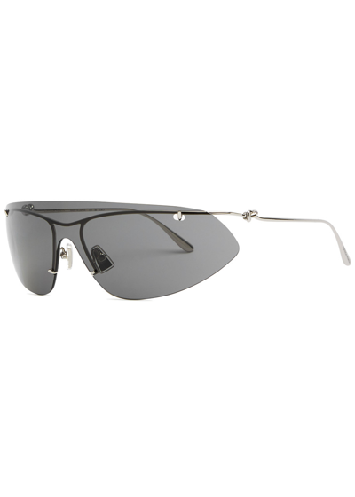 Shop Bottega Veneta Knot Rimless Shield Sunglasses In Silver