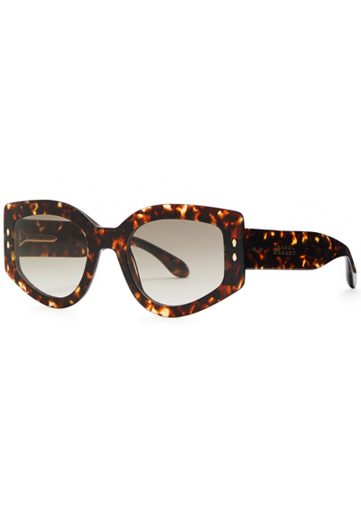 Shop Isabel Marant Oversized Cat-eye Sunglasses In Brown Havana