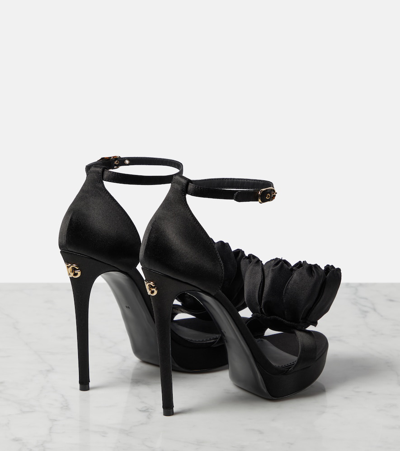 Shop Dolce & Gabbana Keira Floral-appliqué Satin Sandals In Black