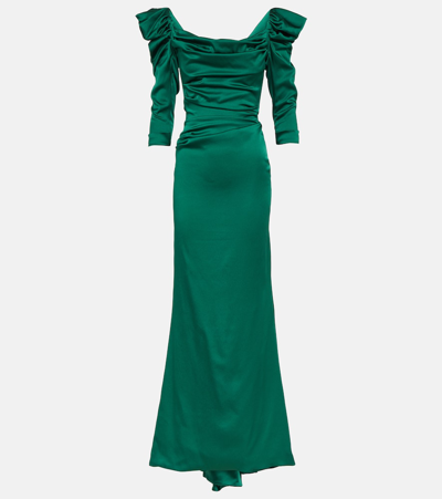 Shop Vivienne Westwood Astral Draped Satin Gown In Green