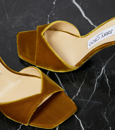 Shop Jimmy Choo Saeda Embellished Velvet Sandals In Yellow