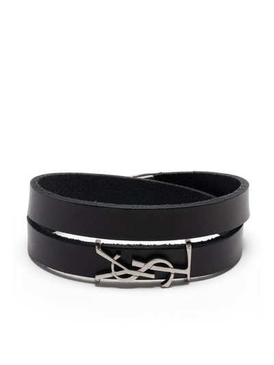Shop Saint Laurent Opyum Double-wrap Bracelet In Nero