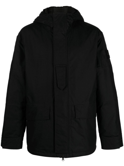 Shop Stone Island Garment-dyed Cotton Hooded Jacket In Nero