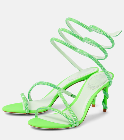 Shop René Caovilla Margot Embellished Satin Sandals In Green