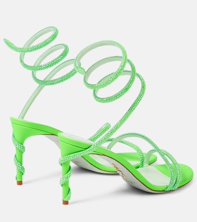 Shop René Caovilla Margot Embellished Satin Sandals In Green