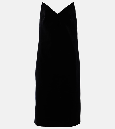 Shop Loewe Strapless Cotton Velvet Midi Dress In Black