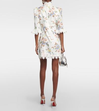 Shop Zimmermann Lace-trimmed Floral Linen Minidress In Multicoloured