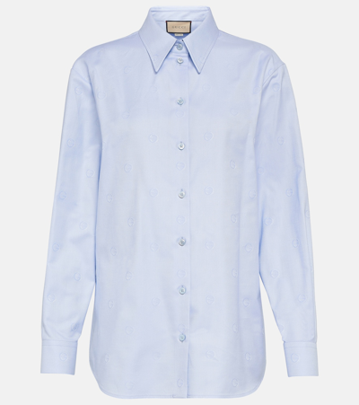 Shop Gucci Interlocking G Jacquard Cotton Shirt In Blue