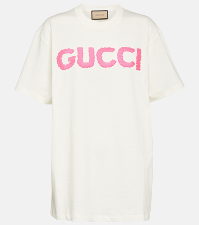 Shop Gucci Logo Embroidered Cotton T-shirt In White