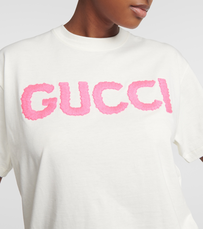 Shop Gucci Logo Embroidered Cotton T-shirt In White