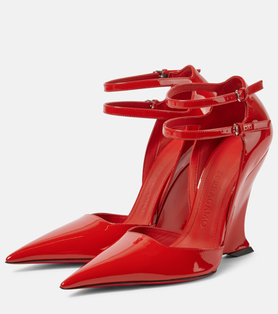 Ferragamo Vidya Patent Dual-buckle Wedge Pumps In Red