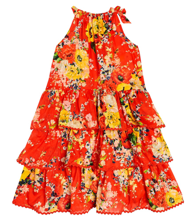 Shop Zimmermann Alight Tiered Floral Cotton Dress In Red