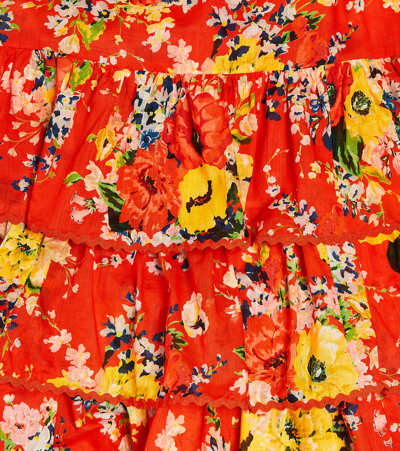 Zimmermann Teen Girls Red Tiered Floral Dress In Red