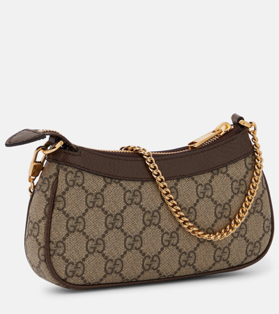 Shop Gucci Ophidia Mini Gg Canvas Shoulder Bag In B.ebony/new Acero