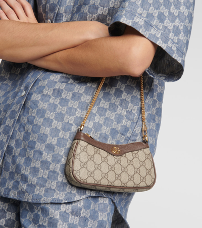 Shop Gucci Ophidia Mini Gg Canvas Shoulder Bag In B.ebony/new Acero