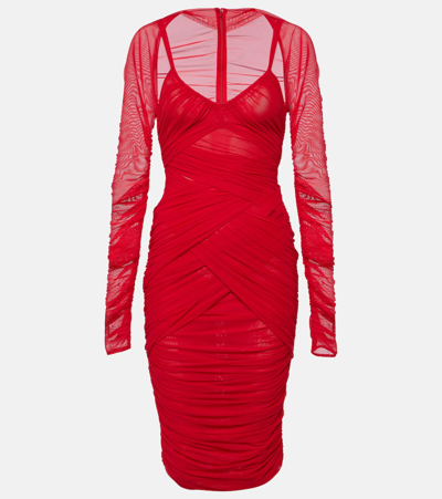 Shop Dolce & Gabbana Draped Tulle Midi Dress In Red