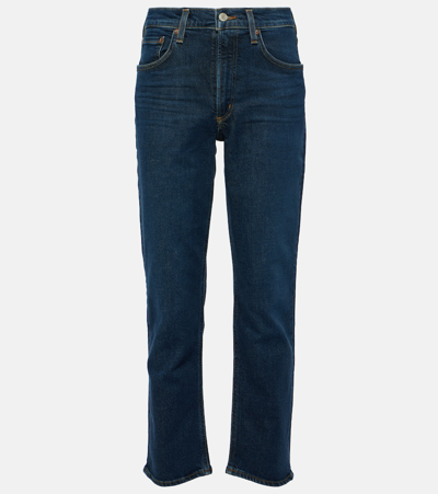 Shop Agolde Kye Mid-rise Cropped Straight Jeans In Blue
