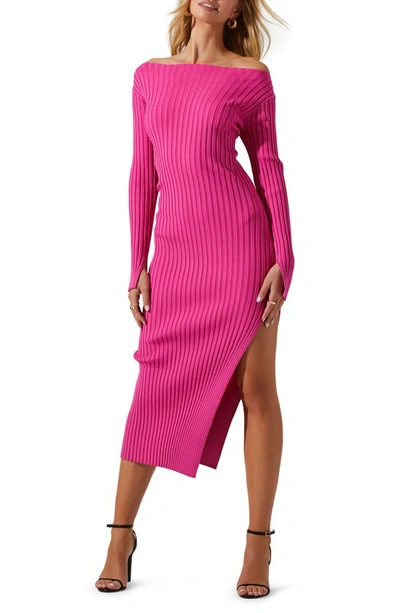 Shop Astr Hilaria Long Sleeve Ribbed Sweater Dress In Hot Pink