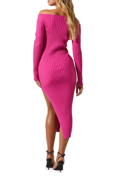 Shop Astr Hilaria Long Sleeve Ribbed Sweater Dress In Hot Pink