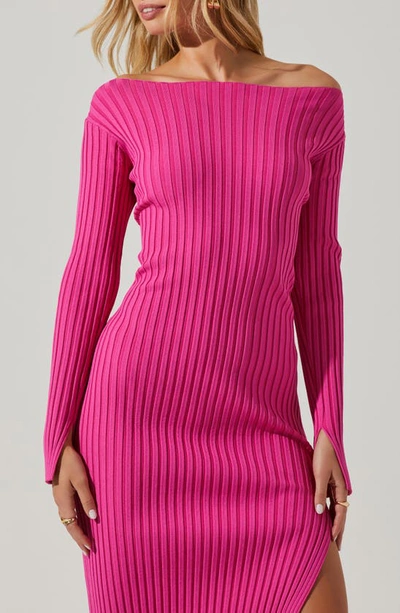 Shop Astr Hilaria Long Sleeve Ribbed Sweater Dress In Hot Pink