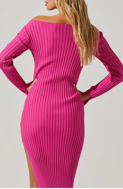 Shop Astr Hilaria Long Sleeve Ribbed Sweater Dress In Hot Pink