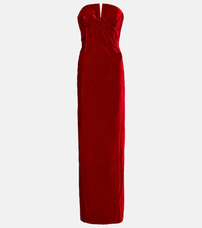 Shop Tom Ford Strapless Velvet Gown In Red