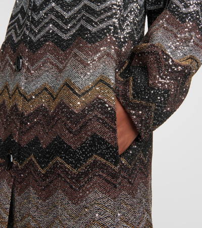 Shop Missoni Zig Zag Sequined Single-breasted Coat In Zig Zag Black Green And Gold