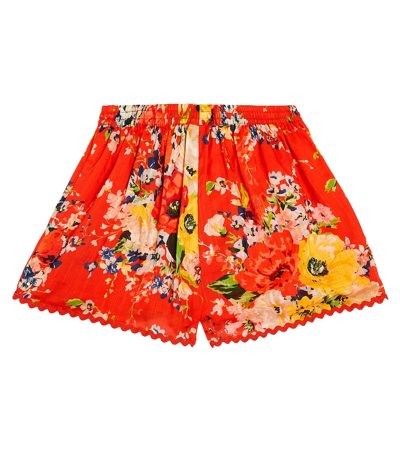 Zimmermann Alight Floral Cotton Shorts In Red