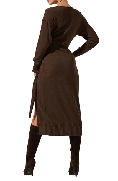 Shop Astr Mazzy Long Sleeve Faux Wrap Sweater Dress In Brown