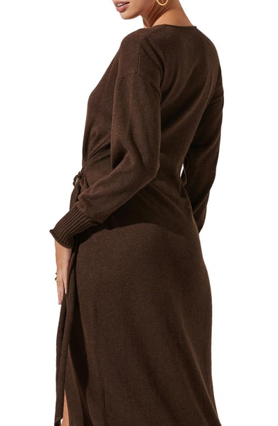 Shop Astr Mazzy Long Sleeve Faux Wrap Sweater Dress In Brown