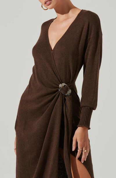 Shop Astr Mazzy Long Sleeve Faux Wrap Sweater Dress In Brown