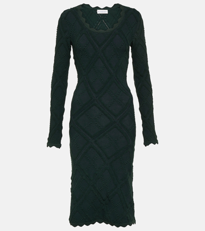 Shop Burberry Aran Wool-blend Midi Dress In Vine