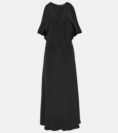 Loro Piana Milena Draped Silk Midi Dress In Black