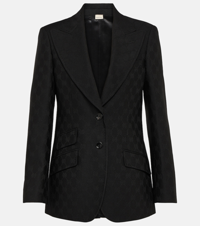 Shop Gucci Gg Jacquard Wool Blazer In Black