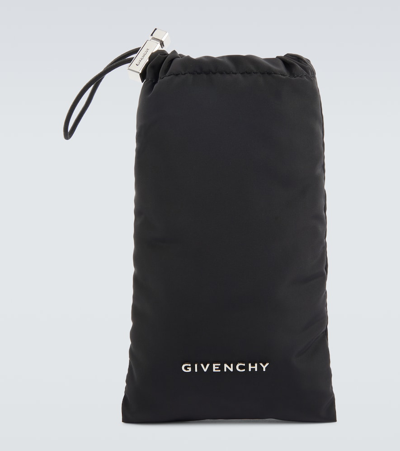 Shop Givenchy G Scape Rectangular Sunglasses In Shiny Black  / Smoke