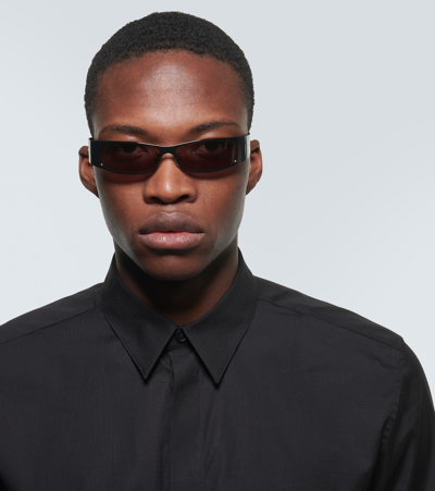 Shop Givenchy G Scape Rectangular Sunglasses In Shiny Black  / Smoke