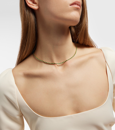 Shop Suzanne Kalan Linear 18kt Gold Tennis Necklace With Emeralds In Green