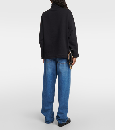 Shop Gucci Logo Cotton Jersey Turtleneck Sweatshirt In Black