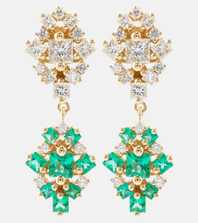 Shop Suzanne Kalan La Fantaisie 18kt Gold Drop Earrings With Diamonds And Emeralds In Multicoloured