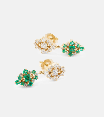 Suzanne Kalan La Fantaisie 18kt Gold Drop Earrings With Diamonds And Emeralds In Multicoloured