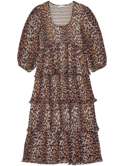 Ganni Women Leopard Print Midi Dress In Animal Print