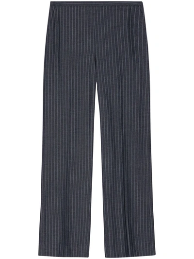 Shop Ganni Pants In Gray Pinstripe