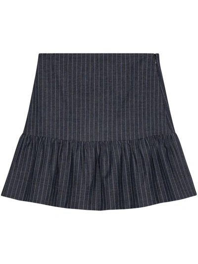 Shop Ganni Skirt In Gray Pinstripe