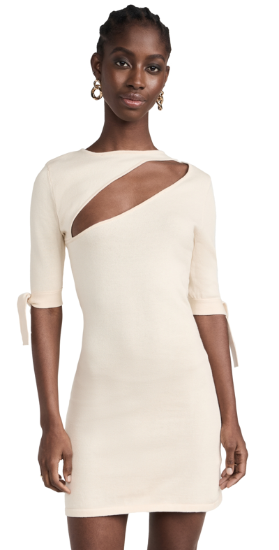 Shop Thebe Magugu Shoulder Slash Knitted Mini Dress Bone