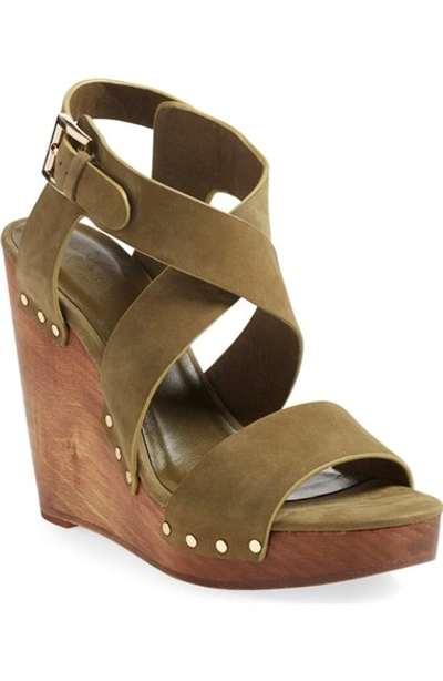 Joie Cecilia Suede Crisscross Wedge Sandals In Olive