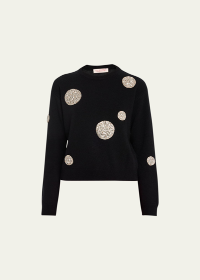 Shop Valentino Polka Dot Crystal Wool Sweater In Black Silver